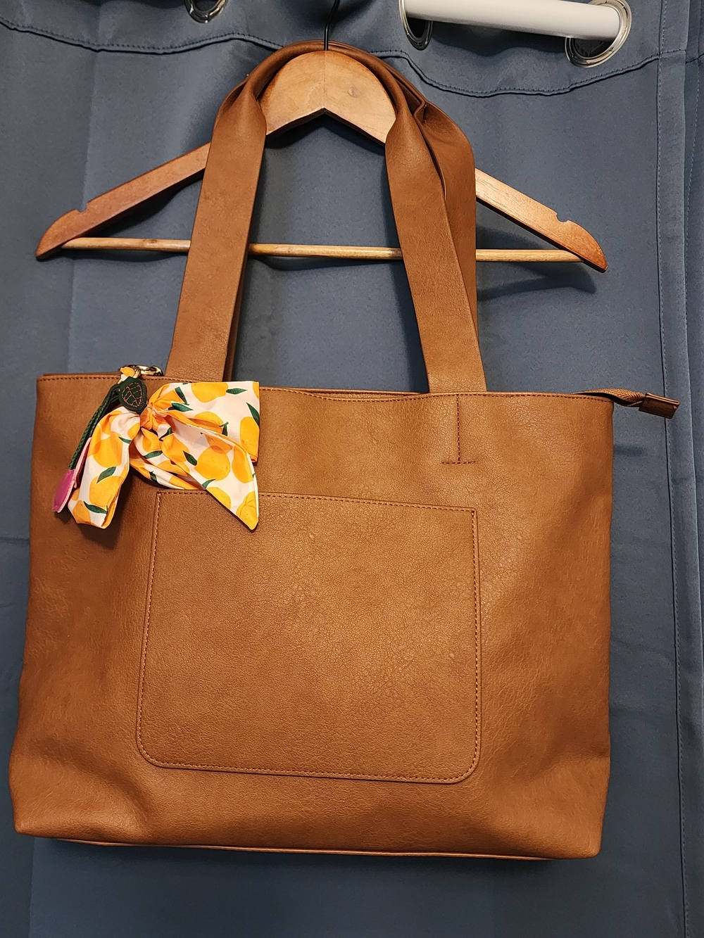Universal Thread Tan Faux-Leather Tote with Yellow Scarf Accent
